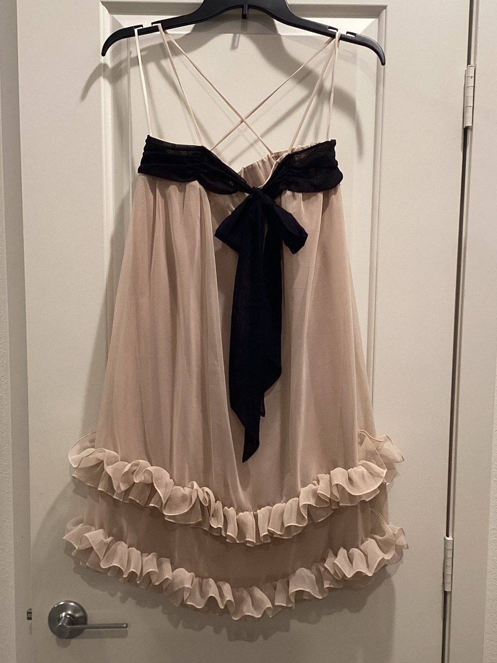 H&M Nude Chiffon Skater Dress with Black Bow